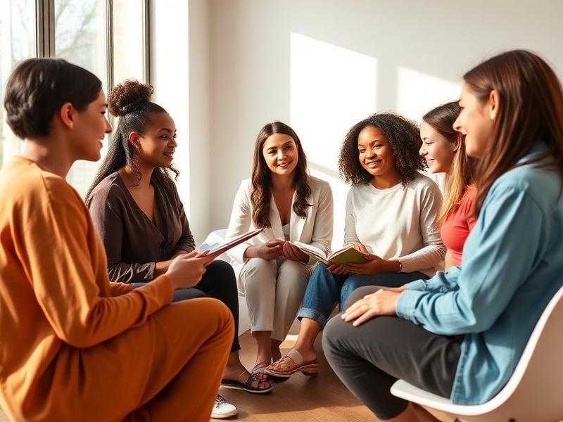 Mulheres em círculo fazendo desenvolvimento pessoal